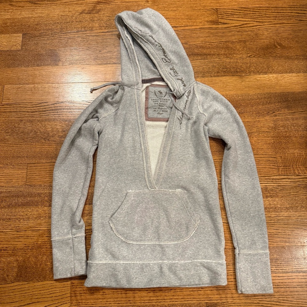 Abercrombie & Fitch Gray Deep V Neck Hoodie, A&F Sweatshirt Y2K